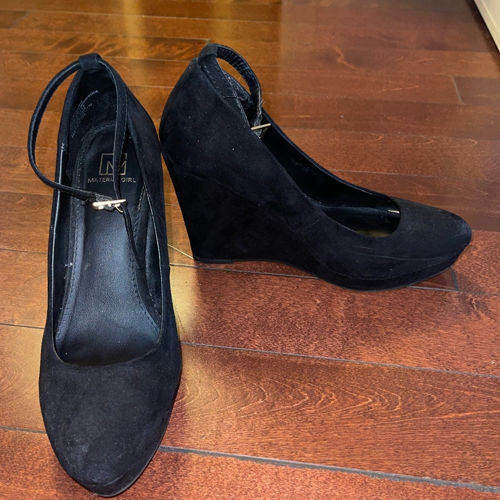 Material Girl Black Suede Wedge